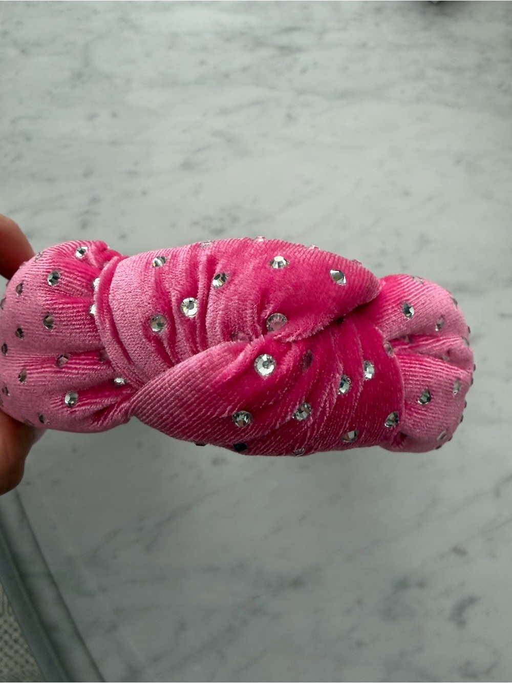 Lele Sadoughi Hot Pink Velvet Knot Kids Headband with Rhinestones